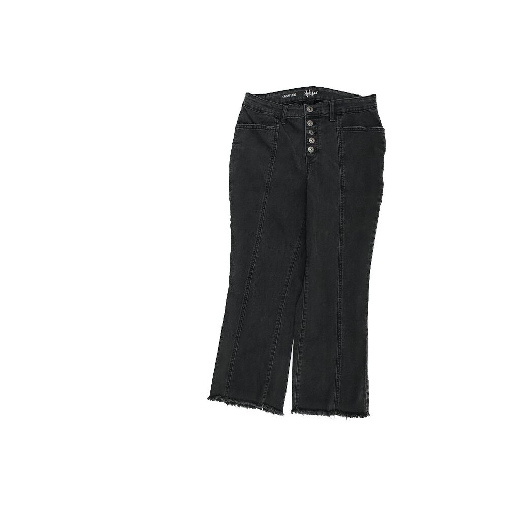 Style & Co Crop Flare Button Fly Raw Hem Women's size 10 Black Denim jeans